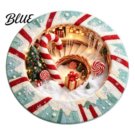 Washable Round Area Rug 3D Optical Illusion Christmas Rug, Cute Santa Claus Crystal Velvet Floor Mat, Non Slip Decor Vivid Printed Circular Carpet for