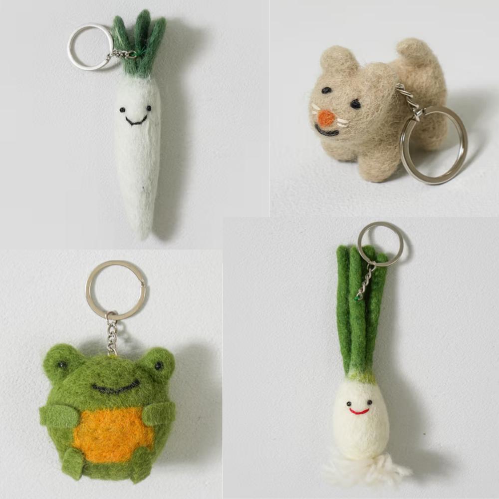 Wool Key-ring #4 - Onion, Radish, Dog & Frog