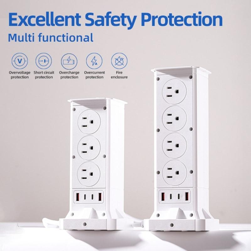 Vertical Power Strips with 8 Outlets Small Design Outlet Tower for Home and Office Space Saving Plastic Construction