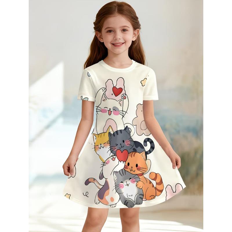 Girls' 3D Unicorn Dress Short Sleeve Summer Spring Vacation Daily Holiday Princess
