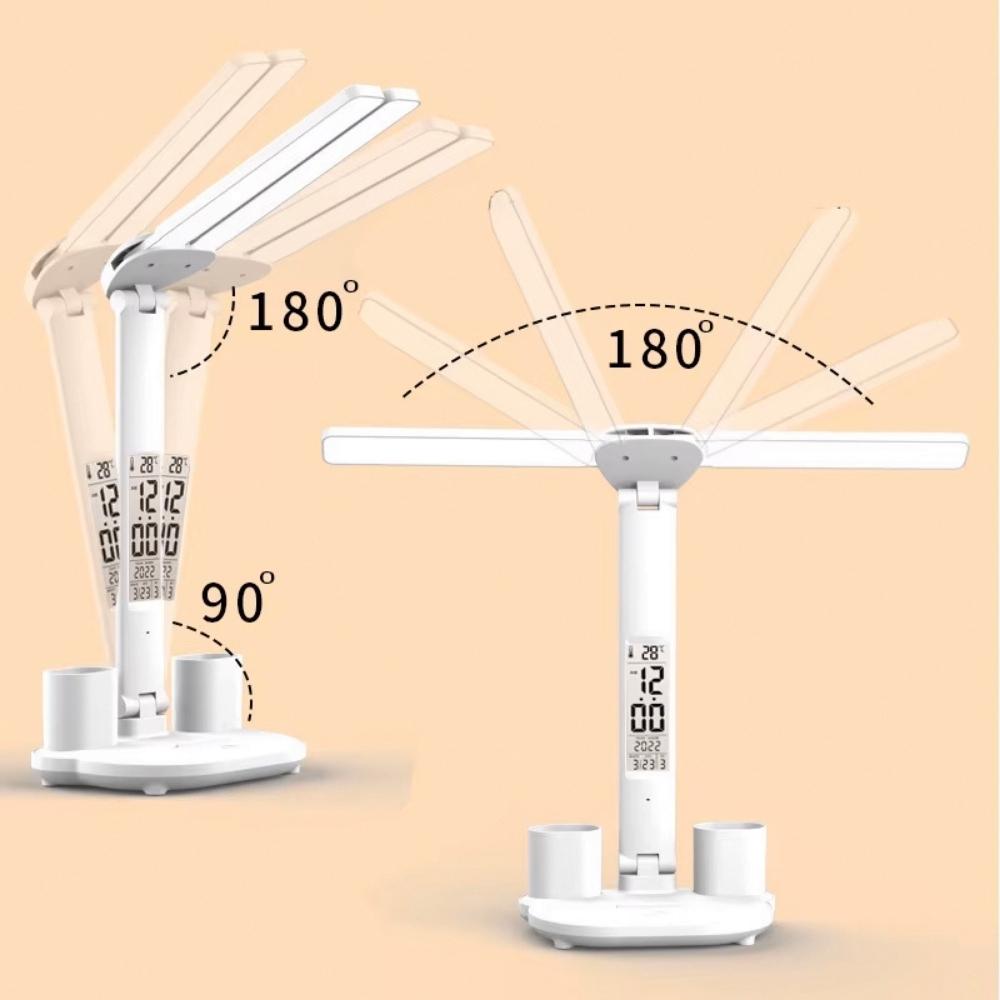 LED desk lamp with display, drafting clock, dual temperature