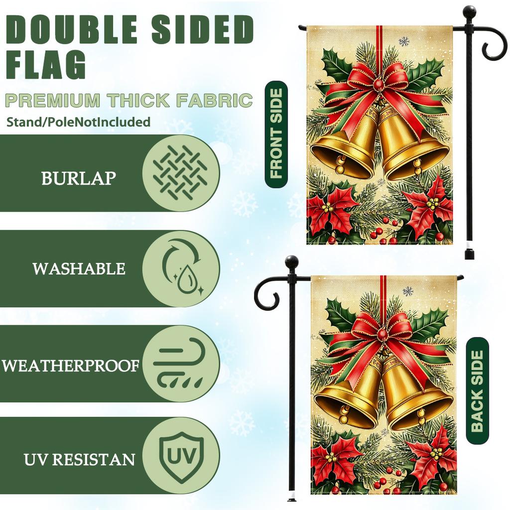 Christmas bell patternGarden Flag 12x18 Inch Double Sided for Courtyard Outdoor Welcome Flag Decoration (Excluding flagpole)