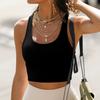 Damen Yoga Crop Tanktop Breiter Träger Rundhalsausschnitt Enganliegend Hohe Elastizität Workout Fitness Sport Top