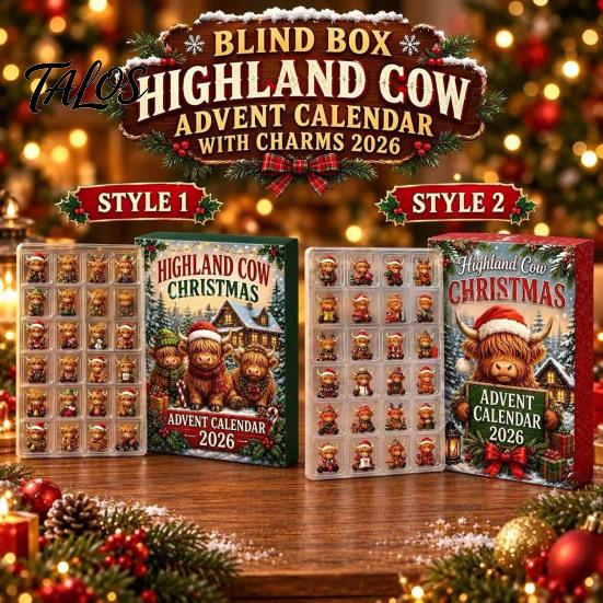 Festive Room Car Ornaments 2026 Highland Cow Christmas Advent Calendar, 24-Day Acrylic Countdown Ornament Set with Daily Window Opening Gift