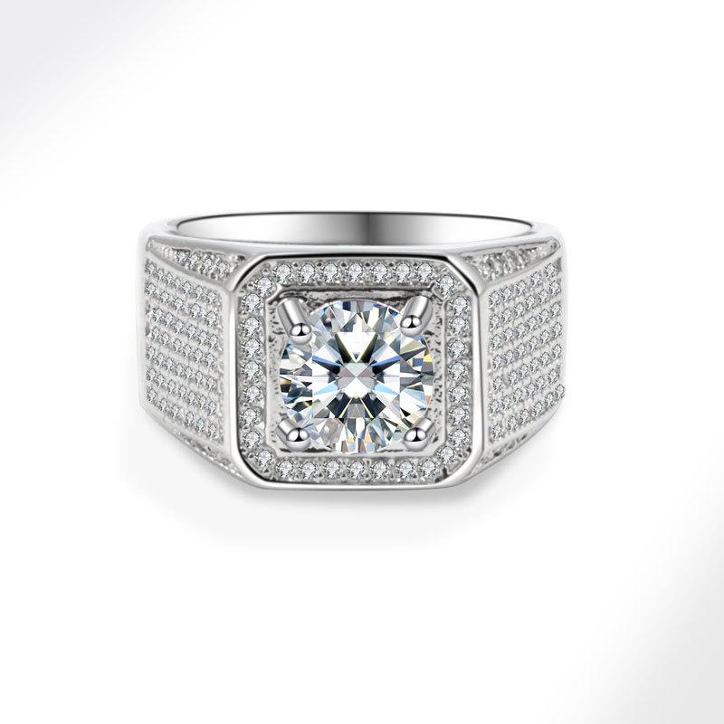 Men's Bold Full Pave Moissanite Ring Large Solitaire CZ Cluster Engagement Wedding Band Sparkling Jewelry Gift