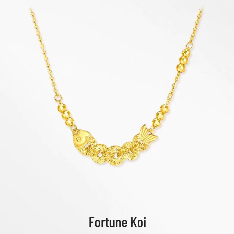 Vietnam Sand Gold Koi Necklace: Five Emperor Coins, Crushed Ice Design - Elegant Clavicle Chain, Perfect for Qixi Birthday Gift