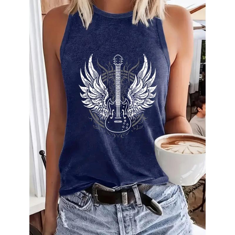 

Angel Guitar Printed Round-neck Pullover Spring and Summer Casual Sleeveless Top Vest XXL темно-синий