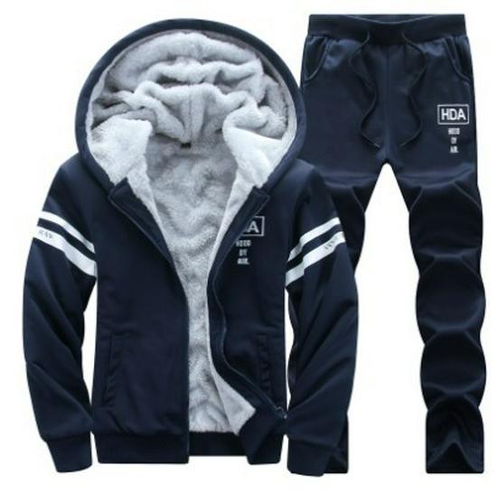 Chinese Style Warm Fleece Hoodie & Sweatshirt Set - Thickened Casual Sportswear
