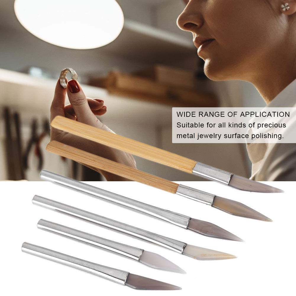 Edged Agate Burnisher, Bezel Closing Agate Burnisher, Convenient Polishing Safe Different Shapes for Gold Platinum Jewelry Sterling Silver