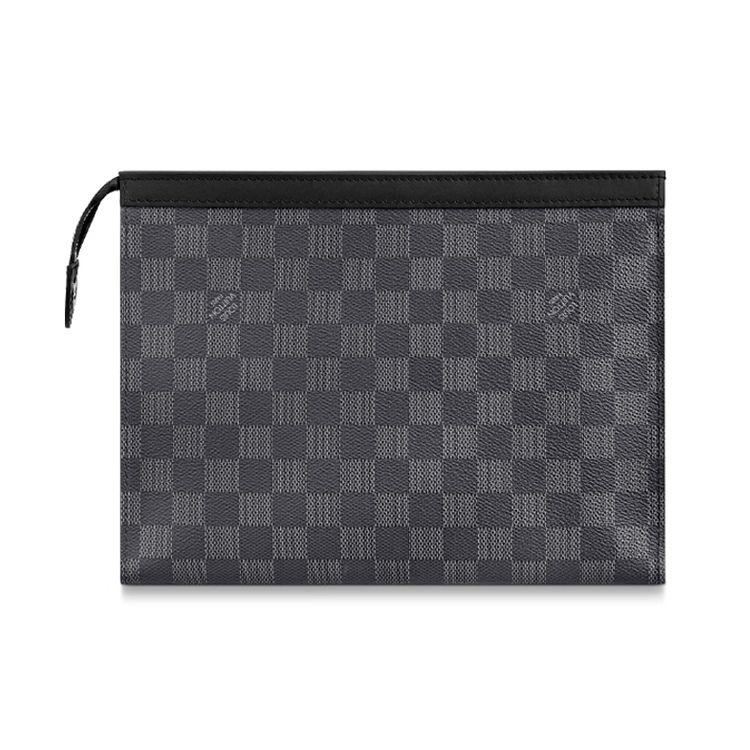Louis Vuitton Pochette Voyage MM Black Damier Graphite Canvas Men Pouches N41696