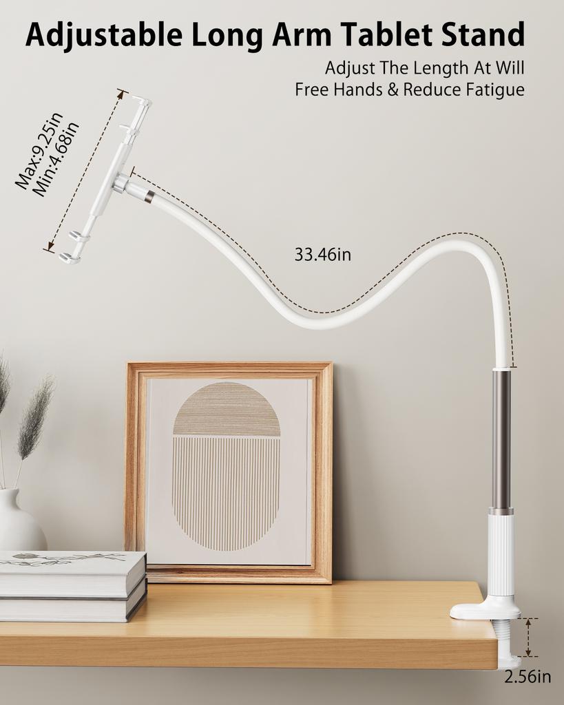 Oatsbasf Gooseneck Tablet Holder for Bed Lying Down w/ Clamp Flexible Arm Overhead Phone Mount for Desk Bedside Cell Phone Stand