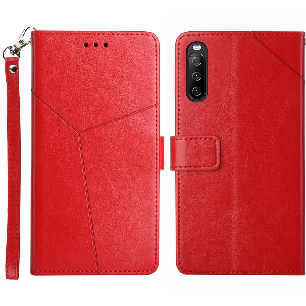 For Sony Xperia 10 VI Case with Wrist Strap Y Shaped Lines Imprint Leather Phone Cover