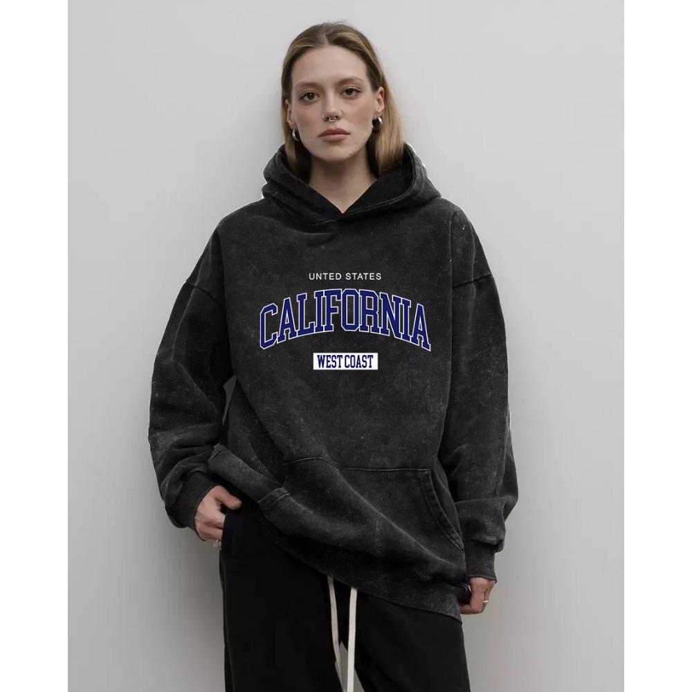 Art Letter California 23 Prints Women Washed Hoodies Cotton Oversized Streetwear Y2K Hoodie Hip Hop Hoody
