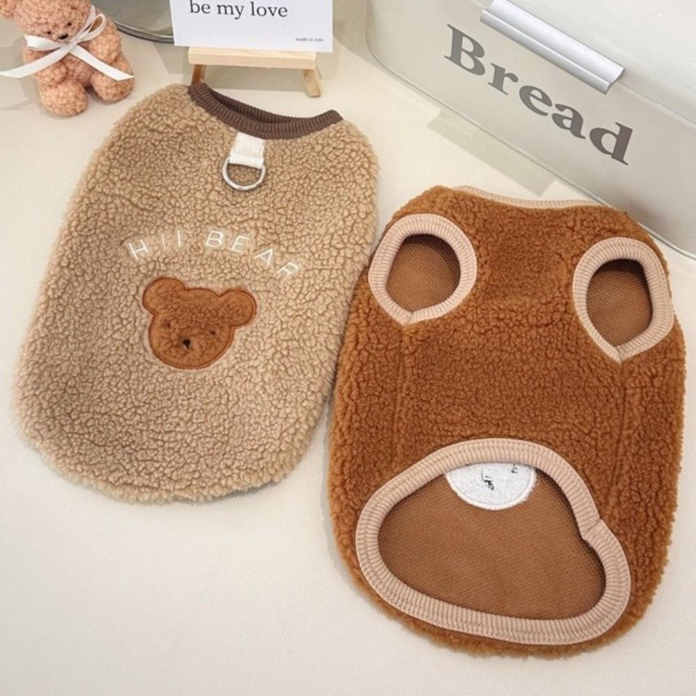 Neue Fleece Warme Winter Welpenkleidung Bärenprint Abschleppbare Hundeweste mit D-Ring Mops Teddy Mantel Chihuahua Outfits