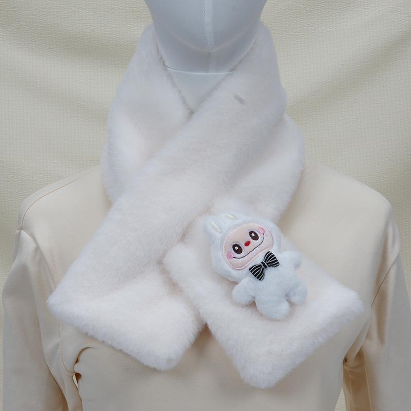 2025 Autumn/Winter Cute Cartoon Plush Scarf: Faux Rabbit Neck Warmer for Girls