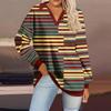Printed Stripe Fashion Womens V Neck Long Sleeve Loose Pullover Sweatshirt Top