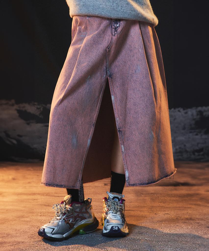 Pipeulobeudeowoldeu Pink Metallic Denim Skirt