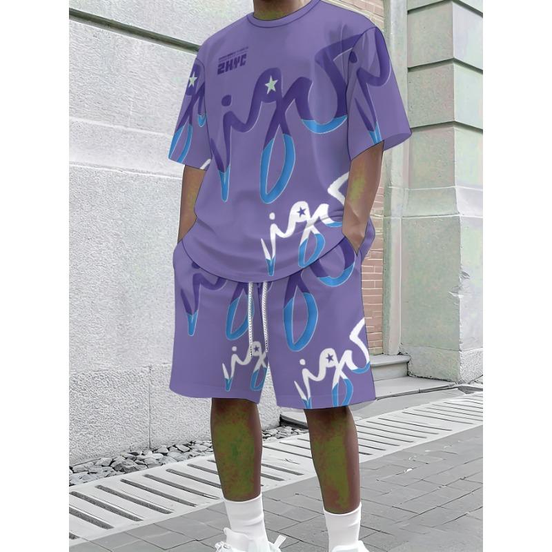 Men's 3D Digital Print Casual Short Sleeve and Shorts Set - Summer Print Set, Suitable for Running