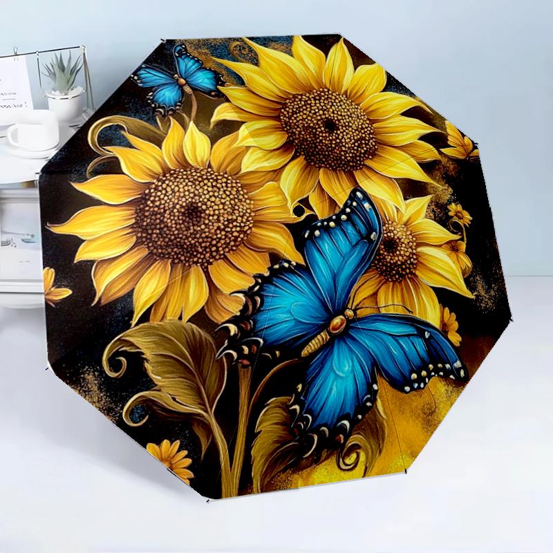 Sunflowers And Butterflies Garden 8-Frame for Travel, Camping, Casual Lightweight Portable Umbrella, Essential for Every Family Holidays Birthday Gift