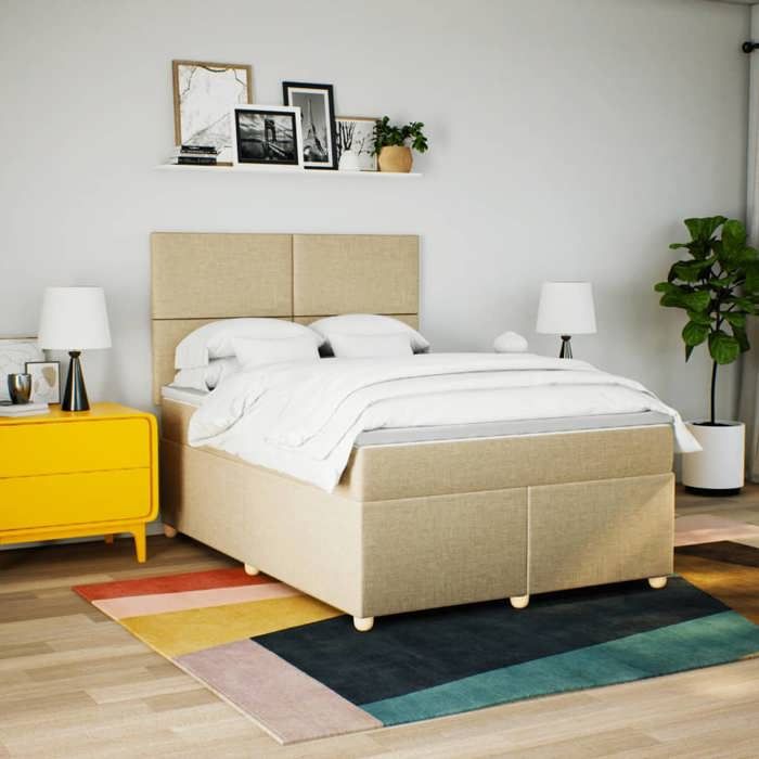 Maison Exclusive - Sommier à lattes de lit avec matelas Crème 140x190 cm Tissu