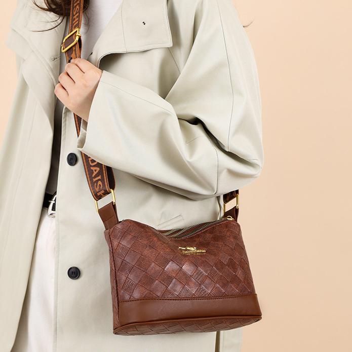Fashionable Diamond Grid Soft Leather Crossbody Bag, Women's New Style Retro Simple Multi-layer Large Capacity Shoulder Bag, Mother Bag