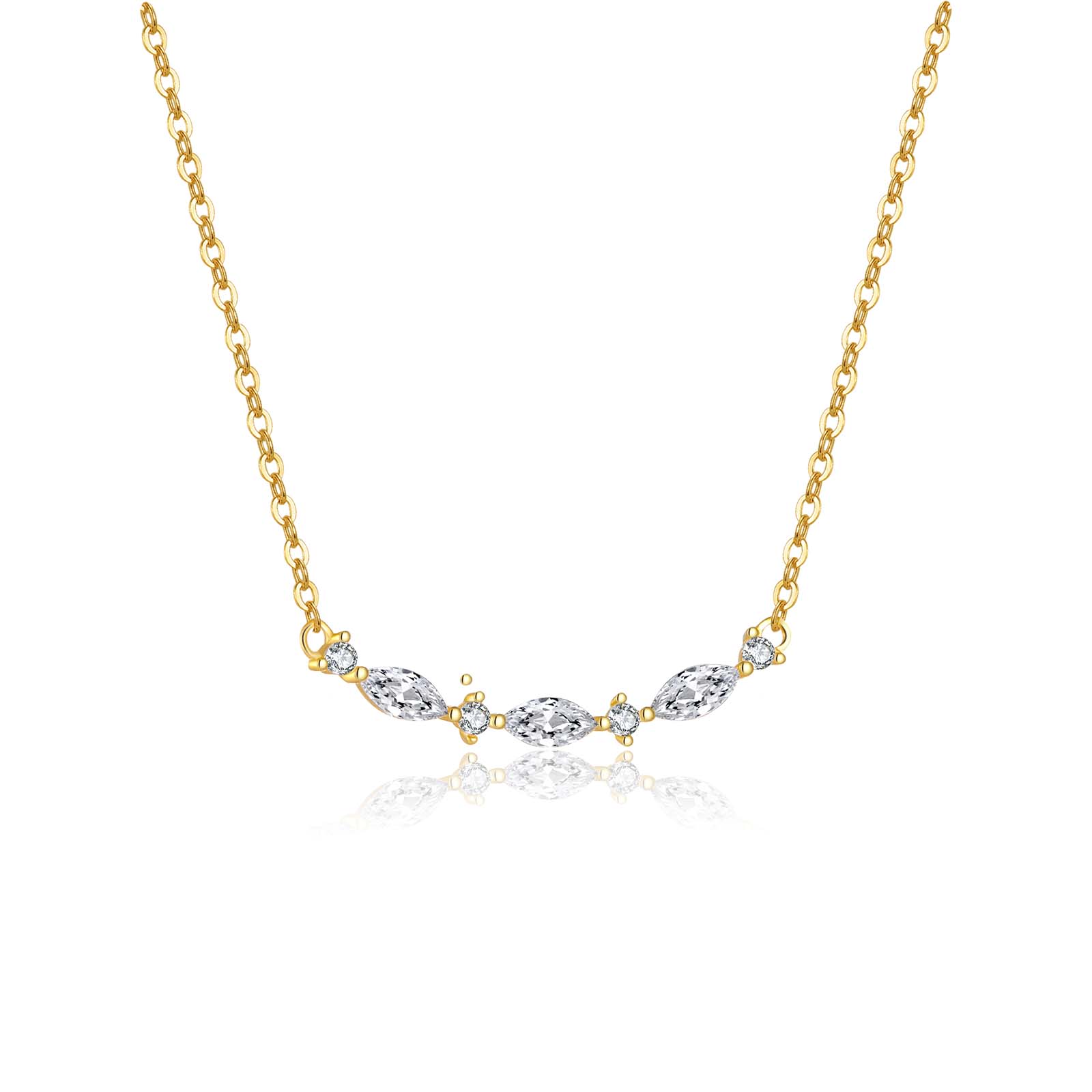 

Sterling Silver Gold Line Queen Marqulse Zircon Pendant Necklace Long Chain Fine Jewelry Valentiens Jewels золотий