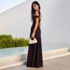 Women's Summer New European and American Women's Clothing Sexy Dress Slanted Shoulder Pleated Side Split Texture Dress