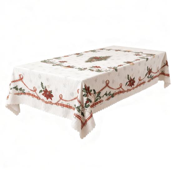 Christmas Rectangle Tablecloth Waterproof Xmas Holly Candy Cane Table Cloth Washable Table Cover for Home Dinner Party Decoration