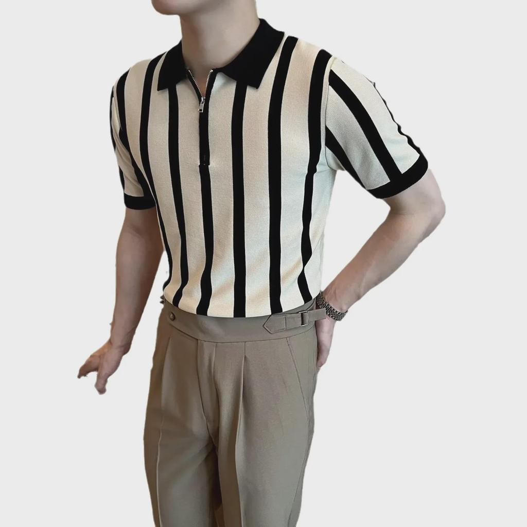 Men's Summer Striped Slim Fit Ice Silk Polo Shirt