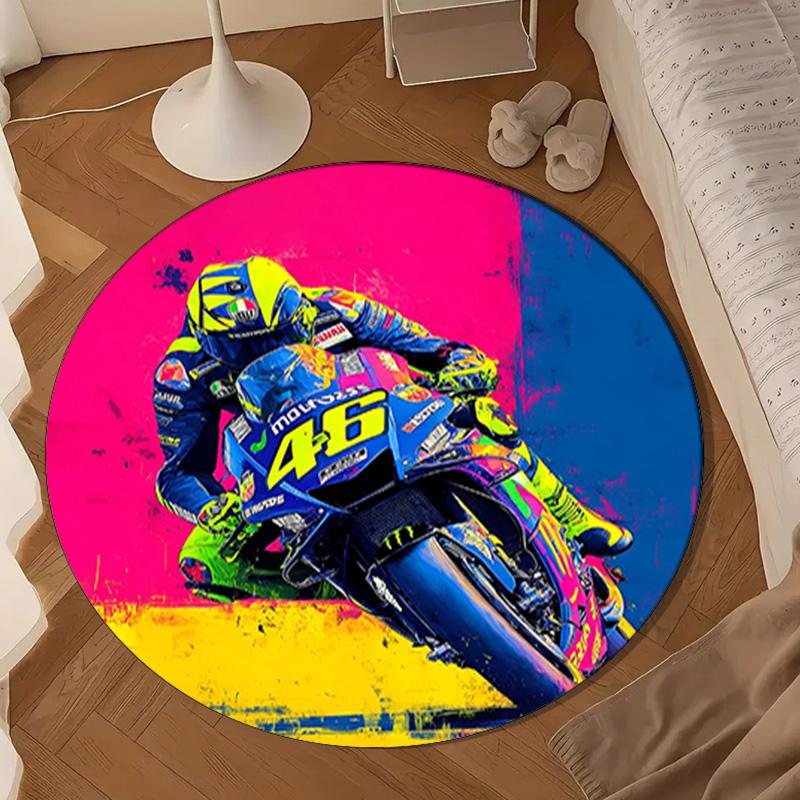 Rider Speeding Through Neon Light Round Mat Home Decor, Chair Rug For livingroom,Bedroom, Doormat Home Decor Birthday Gift Christmas Gifts