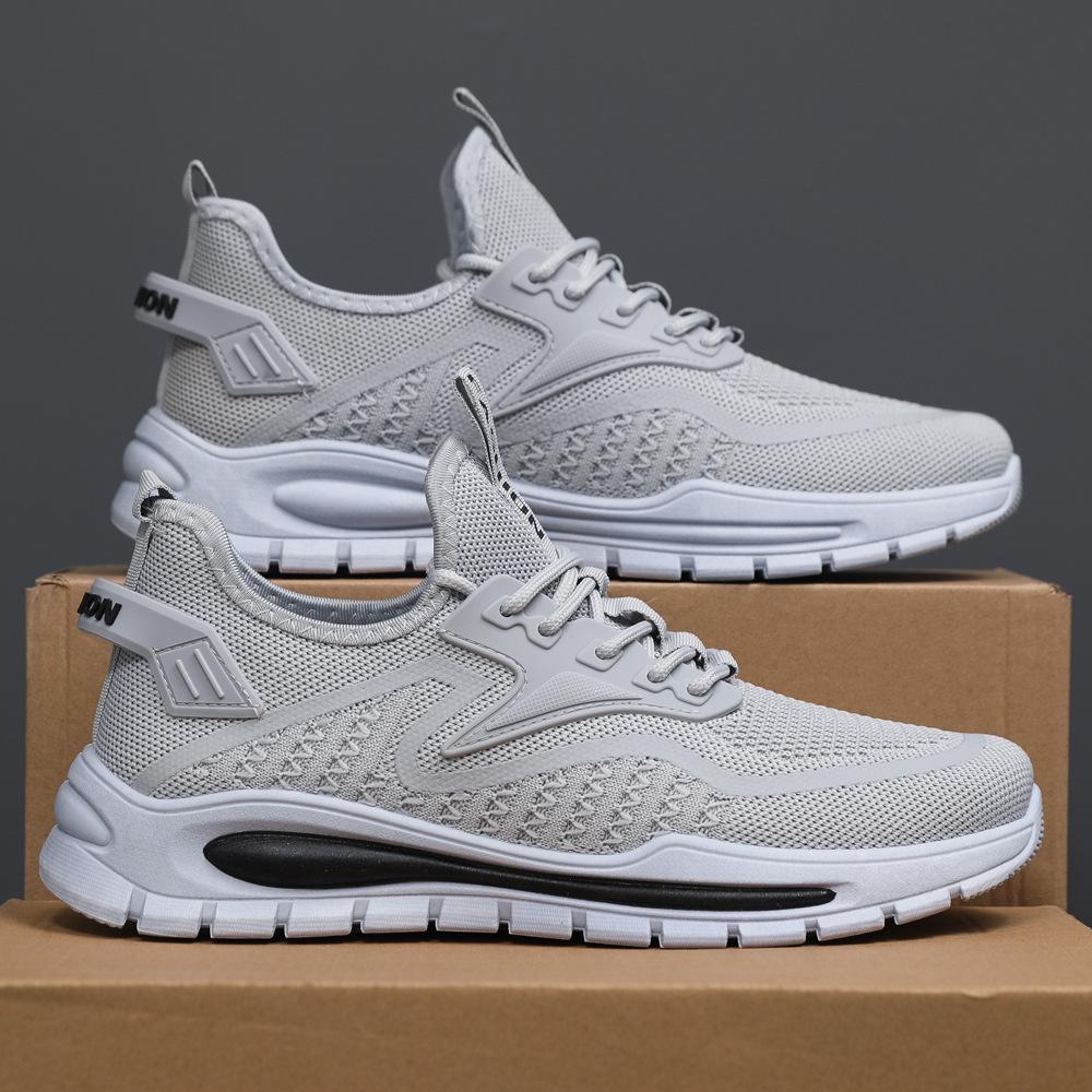 2025 spring sports shoes fashion trend soft bottom flat bottom light running shoes flying woven breathable youth men's shoes