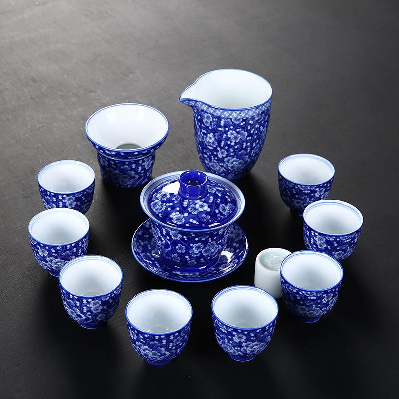 

Сине-белый фарфоровый набор для чая кунг-фу, бытовая ретро подарочная коробка высокого класса, керамическая чаша-гайвань, чайник, набор чайных чашек