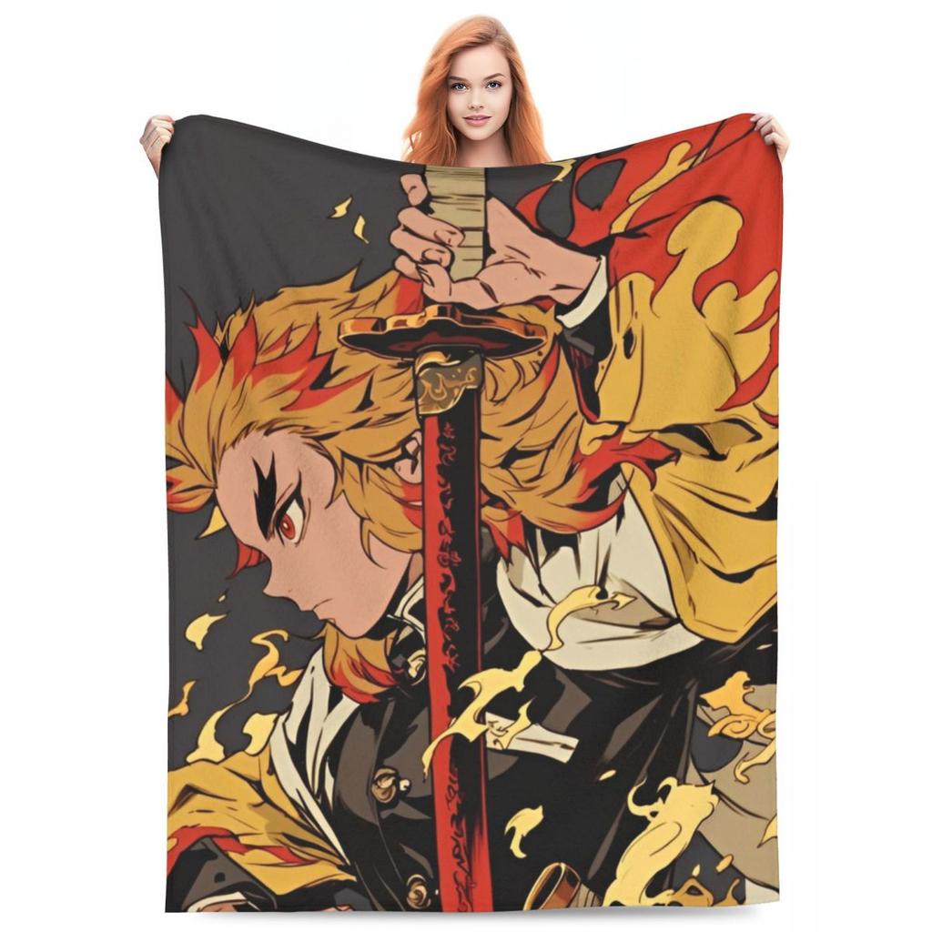 Flame Hashira Kyojuro Rengoku Blankets Anime Demon Slayer Plush Funny Warm Throw Blanket for Coverlet Spring/Autumn