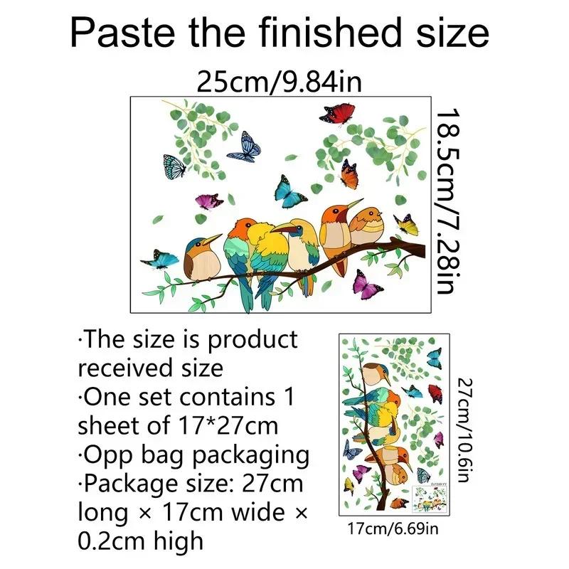 Home Wanddekoration doppelseitig Zweig bunt Vogel Schmetterling Wandaufkleber elektrostatische Glasfenster visuelle Wandaufkleber