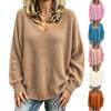 Autumn And Winter Women'S New Loose Sweater Pullover V-Neck Solid Color Knitted Sweater Women'S Top