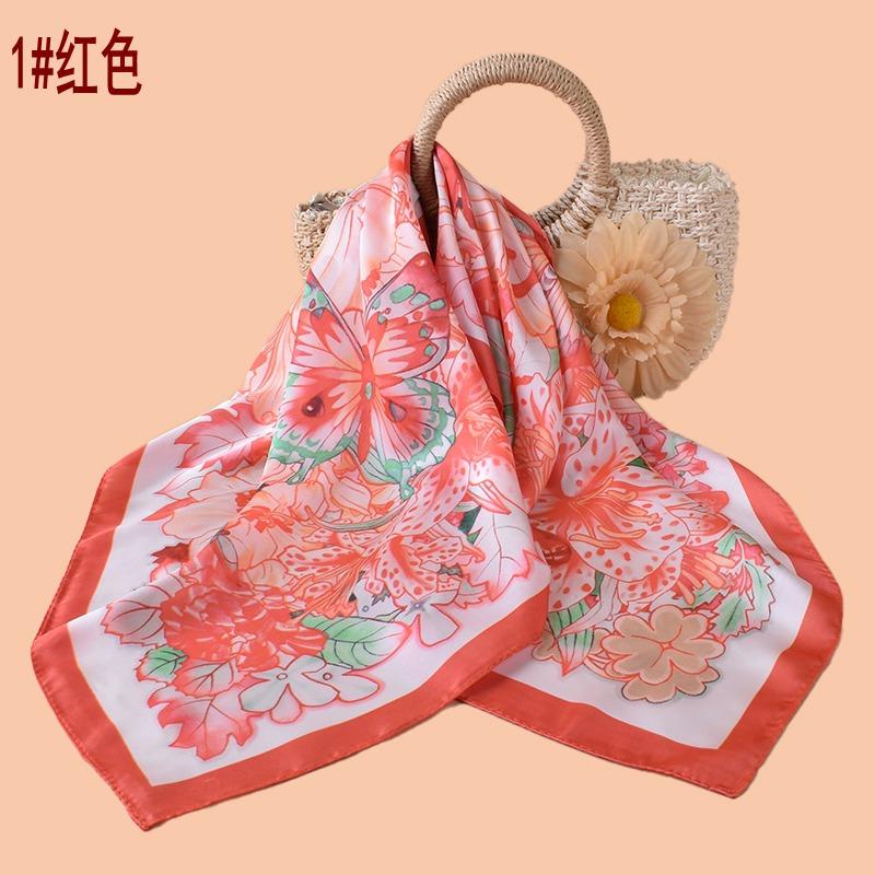 New women's 71CM square scarf sweet flower butterfly print silk scarf satin chiffon wholesale source scar