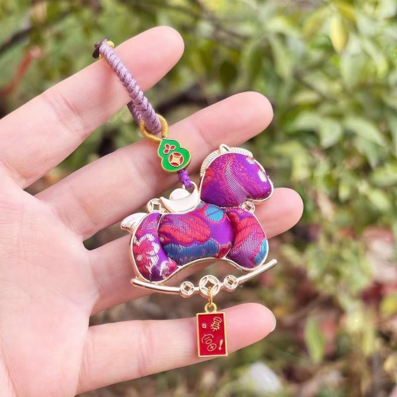 Pure Handmade Song Brocade Horse Pendant Charm – Double-Sided Fortune & Prosperity Tassel Ornament