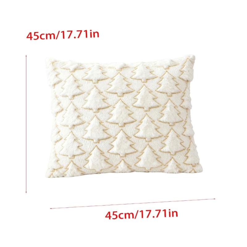 Christmas Throw Pillow Cover Set of 2, Plush Faux Furs Cushion Covers with Raised Embroidery for Coordinated Indoor Seating