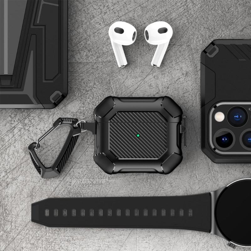 For  2 Case, Carbon Fiber Secure Lock Clip Full Body Shockproof Hard Shell Protective Case Cover W/ Keychain