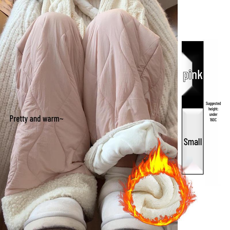 

Женские розовые флисовые хлопковые брюки с широкими штанинами - Повседневные теплые плюшевые со вставками для осени/зимы 2025 M