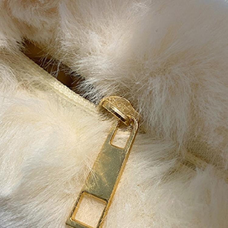 Faux Furs Shoulder Bag with Tie Zipper Casual Shoulder Bag Half Moon Purse Bag