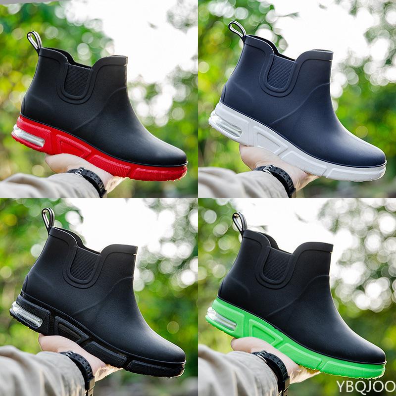 Fashion Men Rainboots Waterproof Rain Boots Ankle Fishing Car Wash Water Shoes PVC Male Winter Fashion Outdoor Flat Non-slip Comfortable