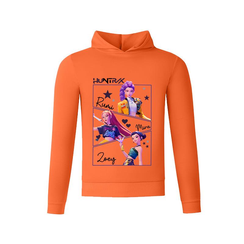 Kid s Loose Casual Pullover Hoodie KPop Demon Hunter Street Fashion Printed Top 160cm оранжевый