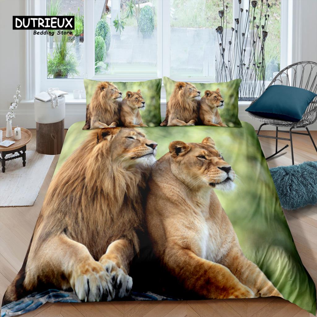 

Home Living Luxury 3D Two Lions Bedding Set Duvet Cover Pillowcase Kids Bedding Set Queen and King EU/US/AU/UK Size 155x215cm 3pcs