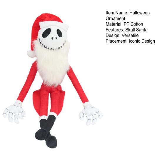 Halloween Ornament Super Soft Plush Skull Santa Design Spooky Halloween Ornament Short Plush Doll Bookshelf Car Decor