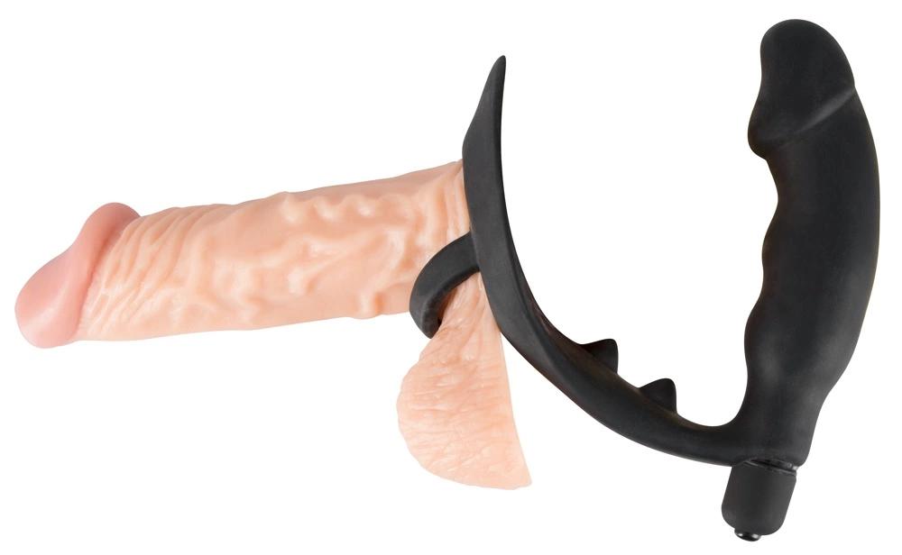 Penis Ring with Vibration and Dildo - Black Velvets