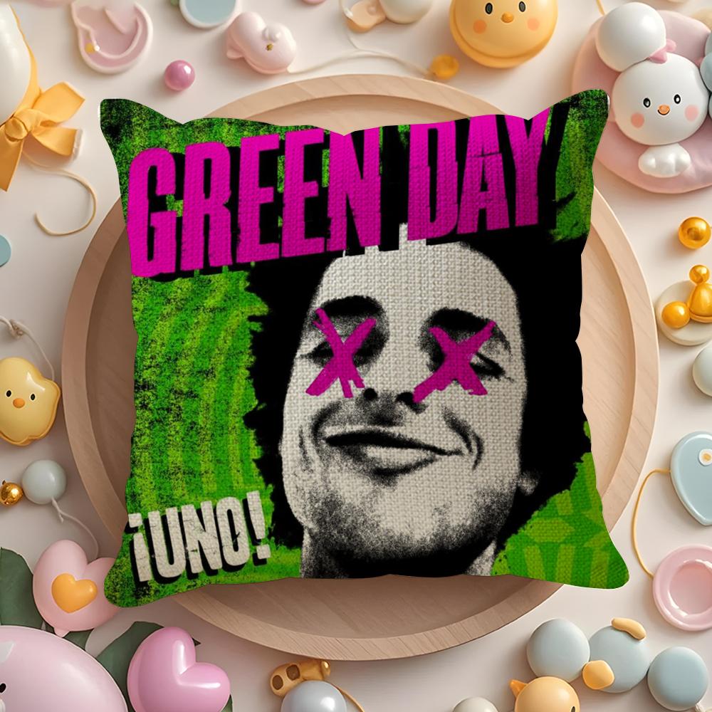 G-Green Day S-Saviors Cushion Cover Linen Organic Fabric Double-Sided Printing Breathable Pillow Case Sofa Home Decor Gift