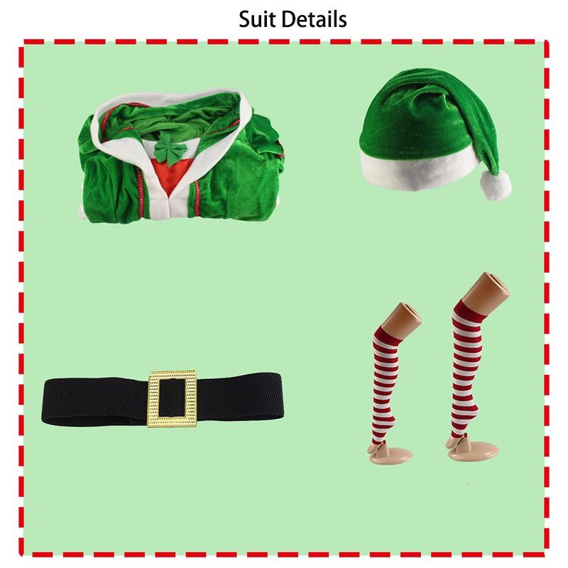 Fancy Xmas Elf Costume Couple Outfit Polyester Role Play Dress Up Party