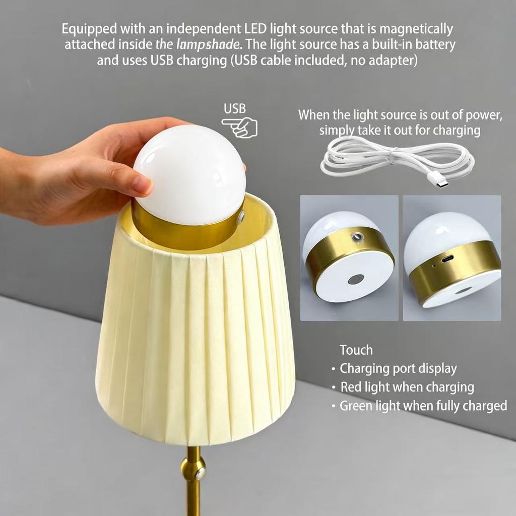 Rechargeable Cordless LED Wall Light Table Lamp Touch Control Led Desk Light Night Lights Fabric Shade Bedroom Modern Design
