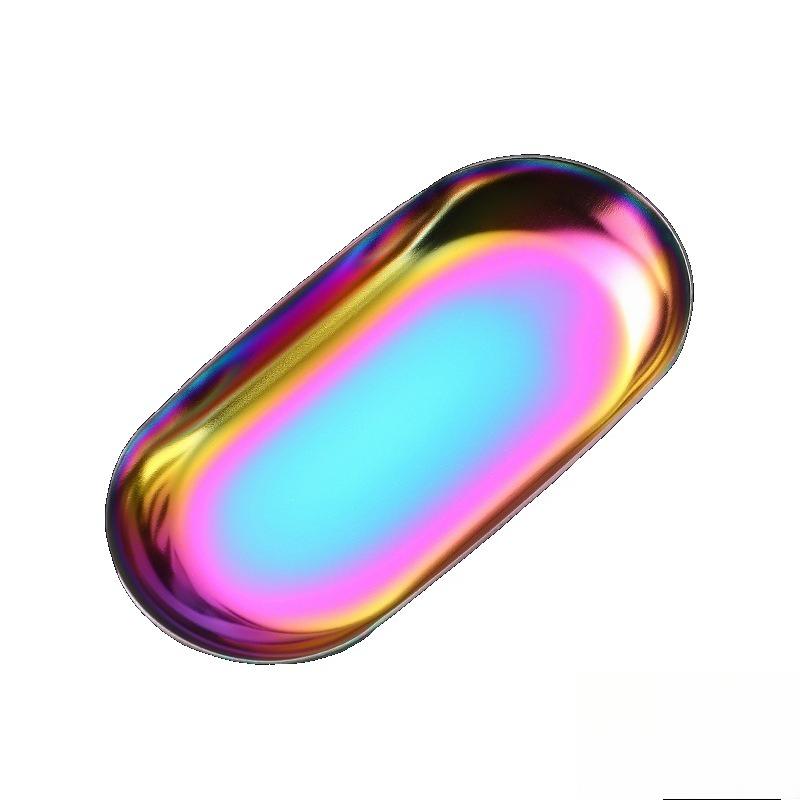 10pcs Mini Decorative Trays Stainless Steel with Golden Oval Pattern for Jewelry Display Bathroom Vanity Placing Holding Candles